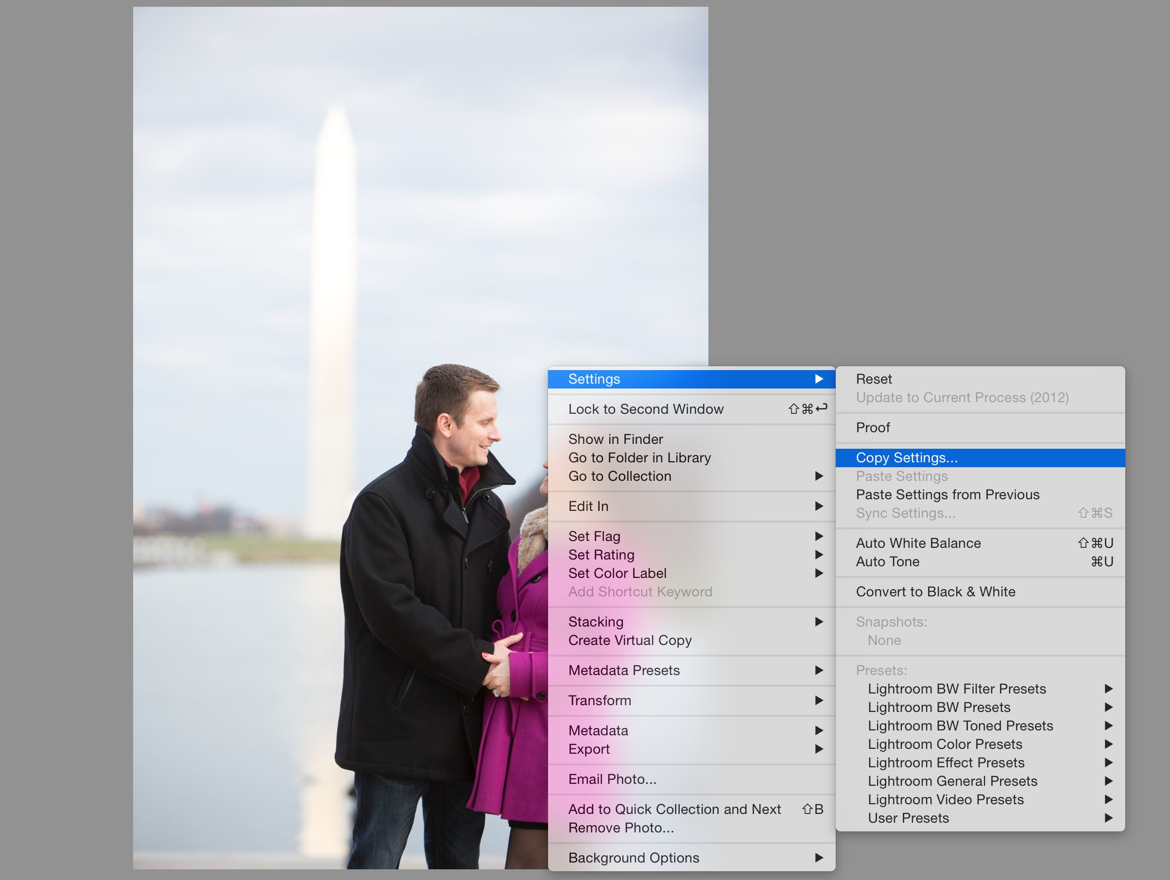Copying settings from the large image