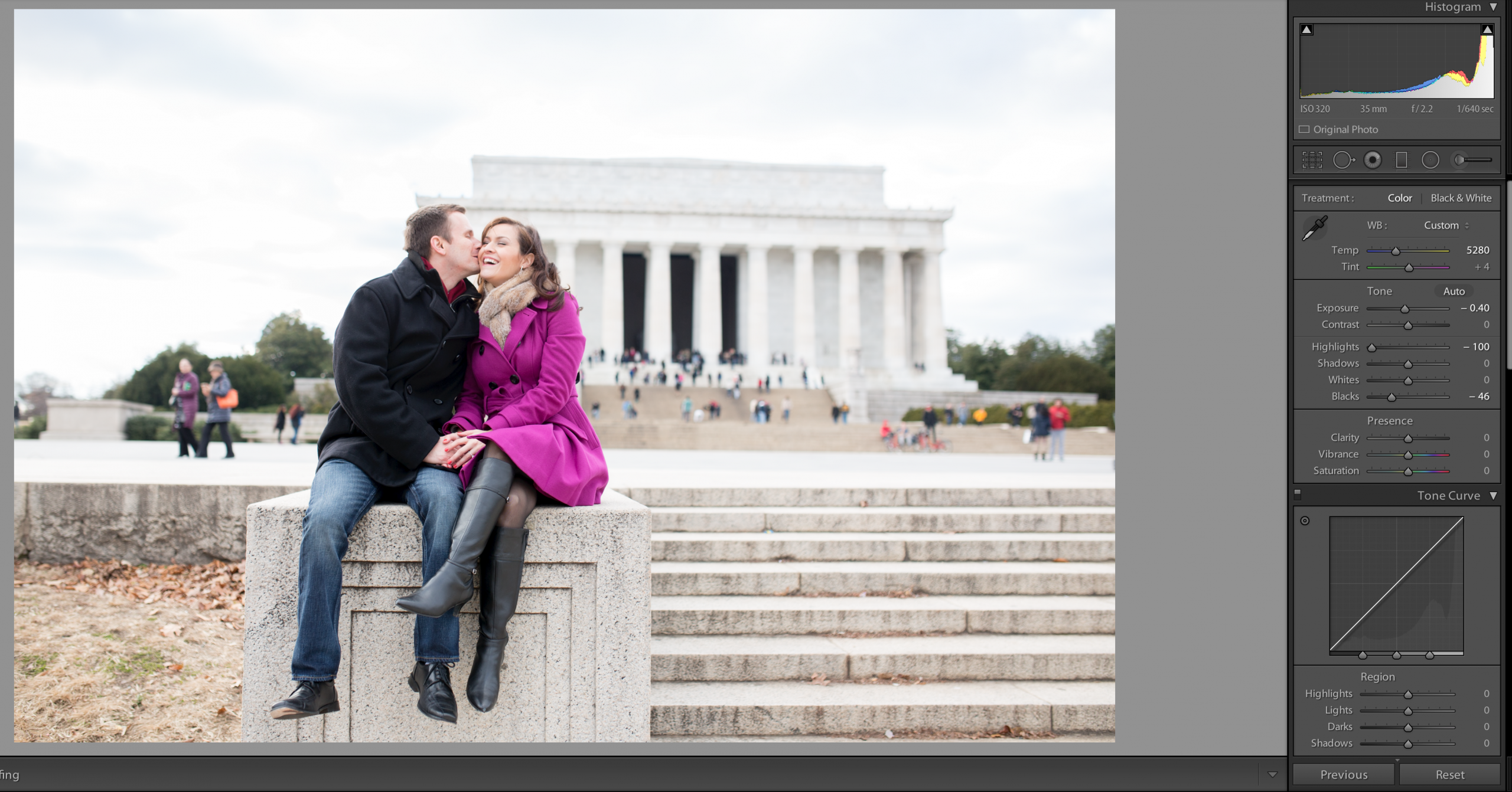 Simple highlight slider recovered those tones perfectly, without crushing and retaining a nice balance with mid & shadow tones. ©Lovesome Photography