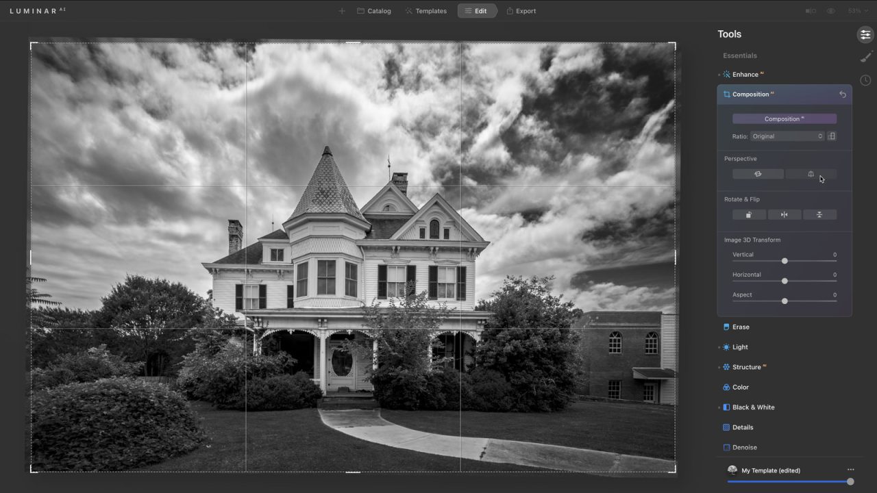 Straighten horizontal and vertical lines with Luminar AI's Composition AI tool
