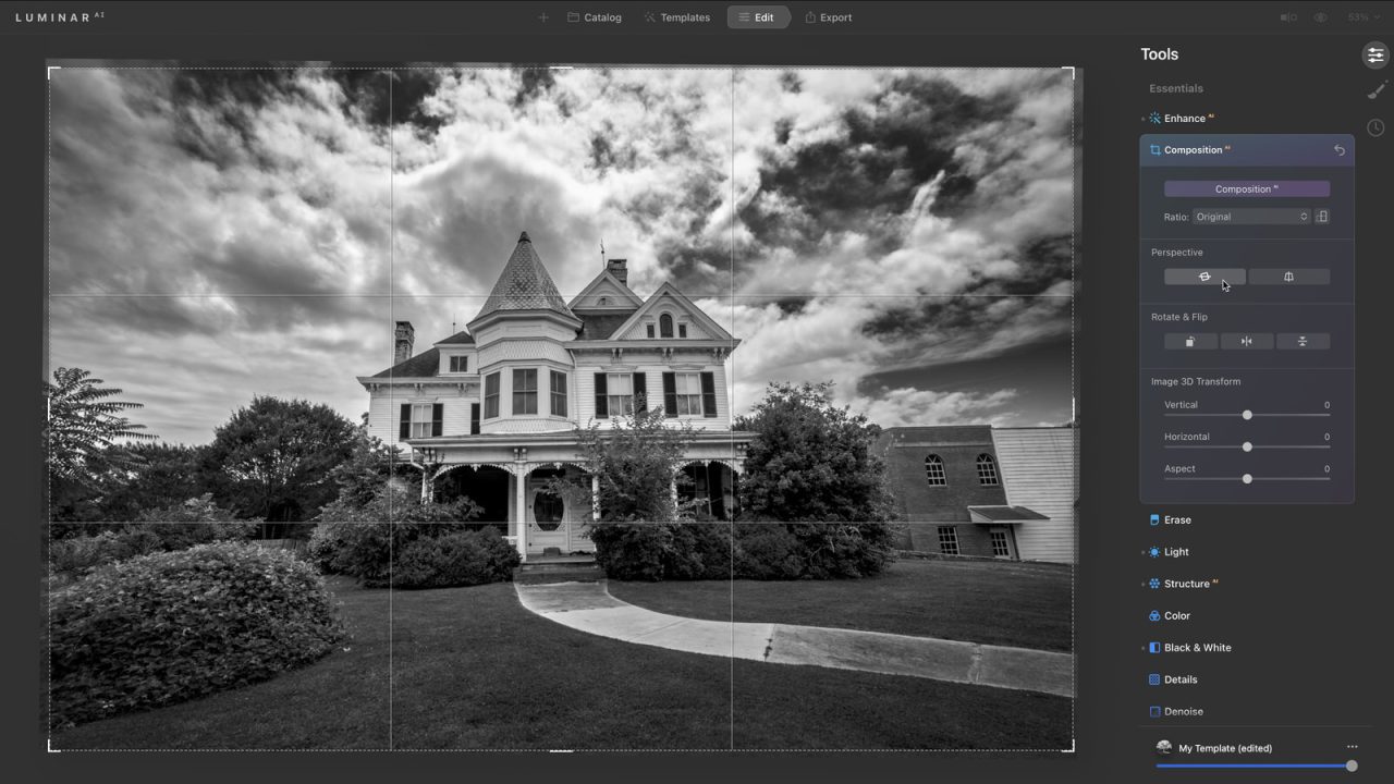 Straighten horizontal and vertical lines with Luminar AI's Composition AI tool