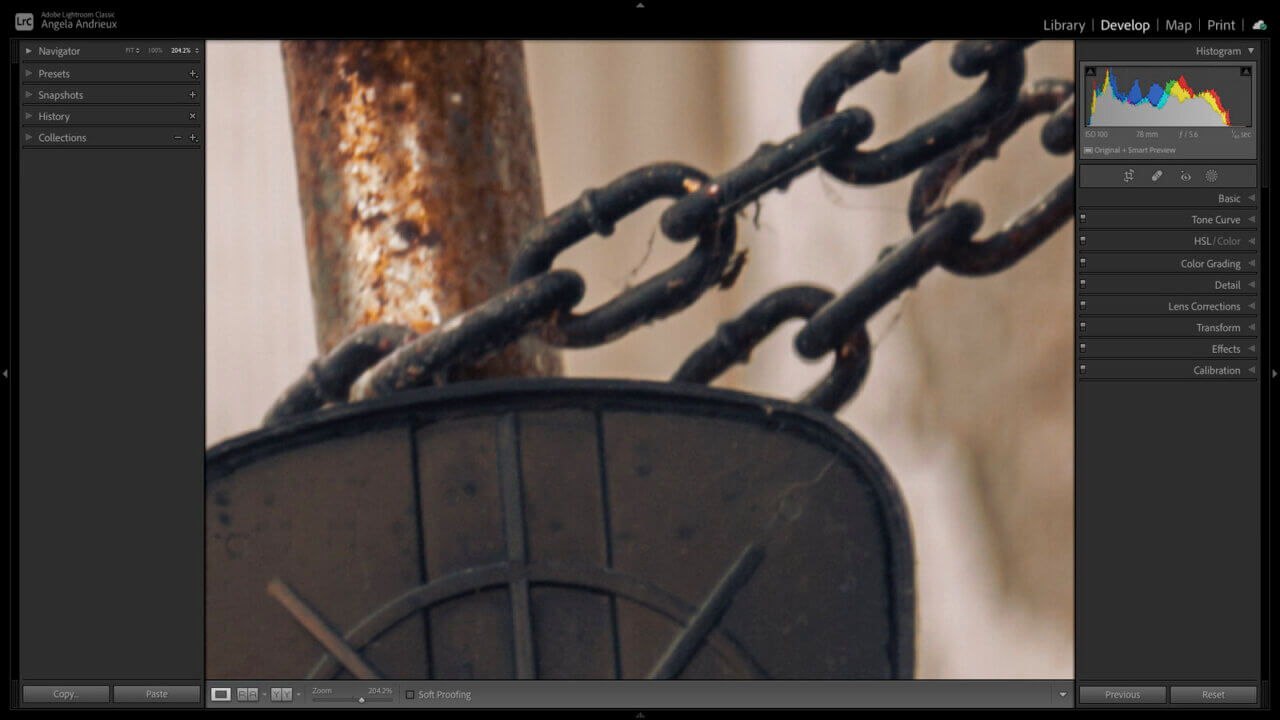 Lightroom Classic screenshot zoomed in to show slight out of focus