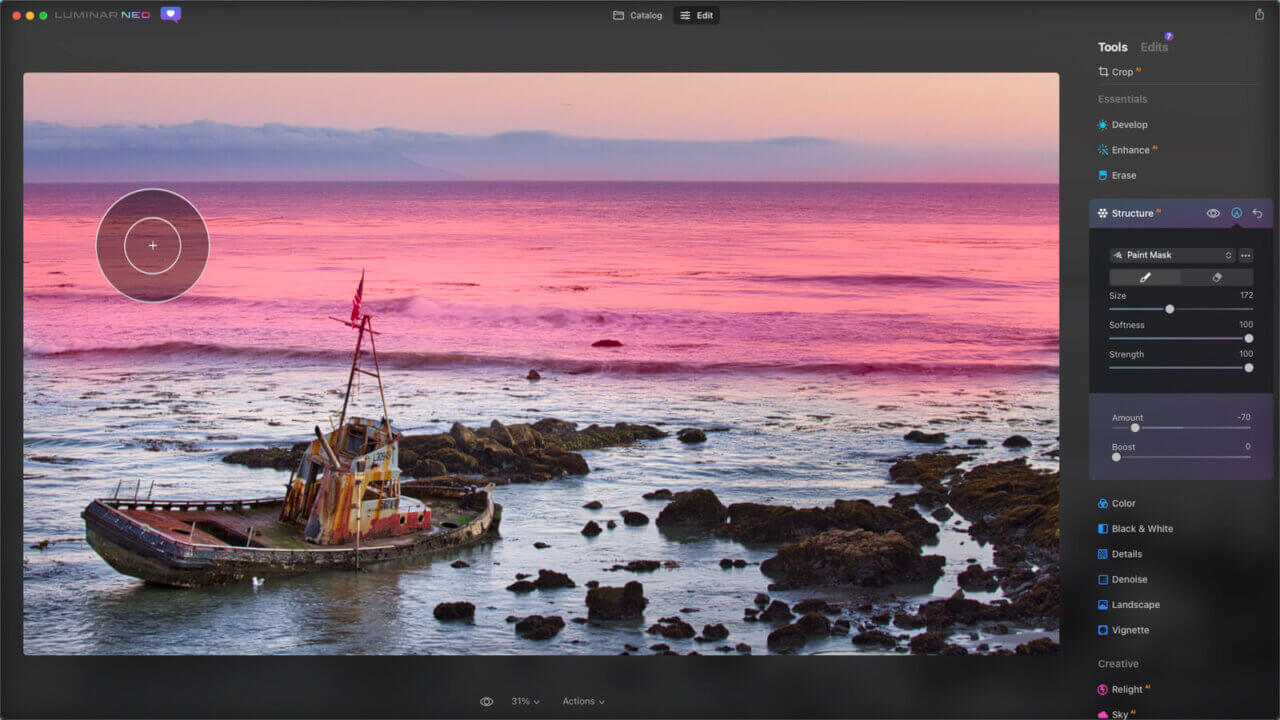 Luminar Neo with StructureAI tool mask applied